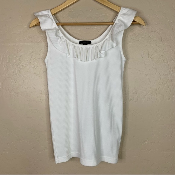 J.Crew White Ruffle-neck Ribbed Tank-top - Picture 2 of 8